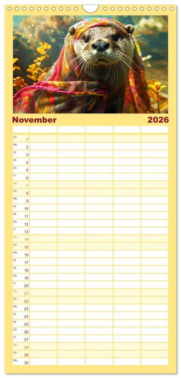 Produktbild: Familienplaner 2026 - Modische Welle im Fischotter-Land. Charme und Stil mit 5 Spalten (Wandkalender, 21 x 45 cm) CALVENDO
