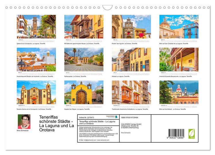 Produktbild: Teneriffas sch&ouml;nste St&auml;dte - La Laguna und La Orotava (Wandkalender 2026 DIN A3 quer), CALVENDO Monatskalender
