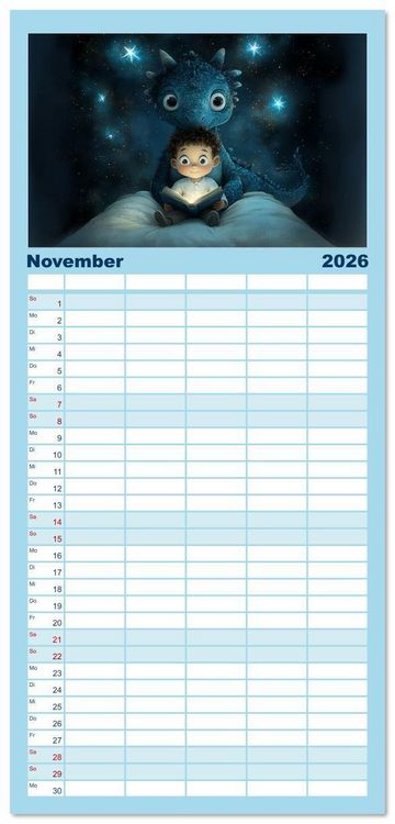 Produktbild: Familienplaner 2026 - Dinozauber &ndash; Wenn Urzeitbewohner zu Freunden werden mit 5 Spalten (Wandkalender, 21 x 45 cm) CALVENDO