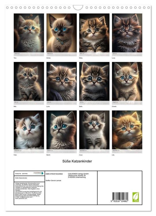 Produktbild: S&uuml;&szlig;e Katzenkinder (Wandkalender 2026 DIN A3 hoch), CALVENDO Monatskalender