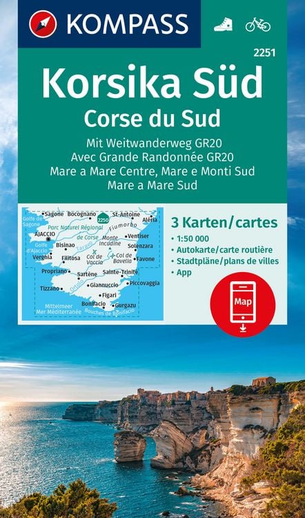 Produktbild: KOMPASS Wanderkarten-Set 2251 Korsika S&uuml;d. Mit Weitwanderweg GR20 / Corse du Sud. Avec Grande Randonn&eacute;e GR20 (3 Karten) 1:50.000