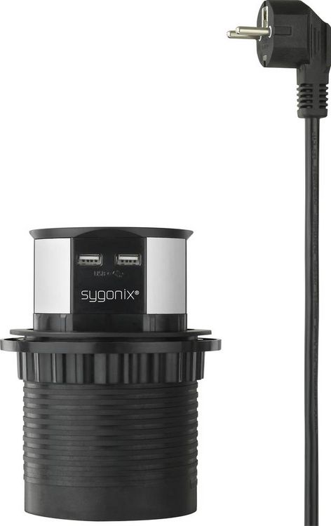 Produktbild: Sygonix SY-4780156 Steckdosenturm Schwarz, Silber Schutzkontakt 1St.