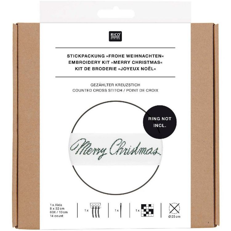 Produktbild: Stickpackung Gez&auml;hlter Kreuzstich, Band Schriftzug "Frohe Weihnachten"