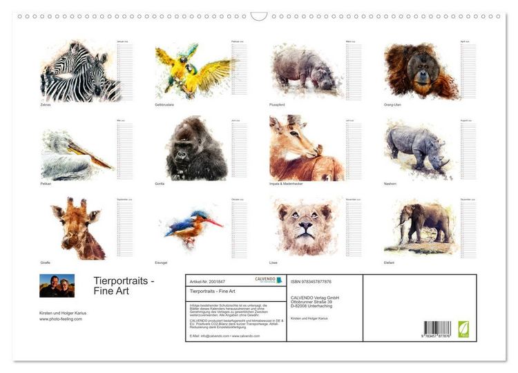 Produktbild: Tierportraits - Fine Art (Wandkalender 2026 DIN A2 quer), CALVENDO Monatskalender