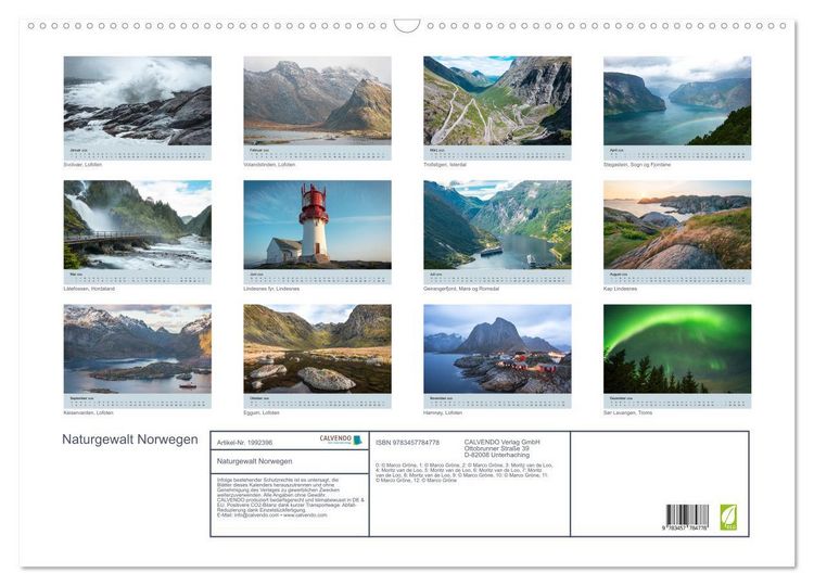 Produktbild: Naturgewalt Norwegen (Wandkalender 2026 DIN A2 quer), CALVENDO Monatskalender
