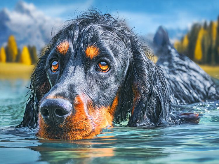 Produktbild: CALVENDO Puzzle Gordon Setter im Wasser | 1000 Teile Lege-Gr&ouml;&szlig;e 64x48cm Foto-Puzzle f&uuml;r gl&uuml;ckliche Stunden