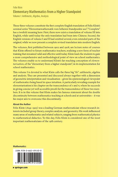 Produktbild: Elementary Mathematics from a Higher Standpoint