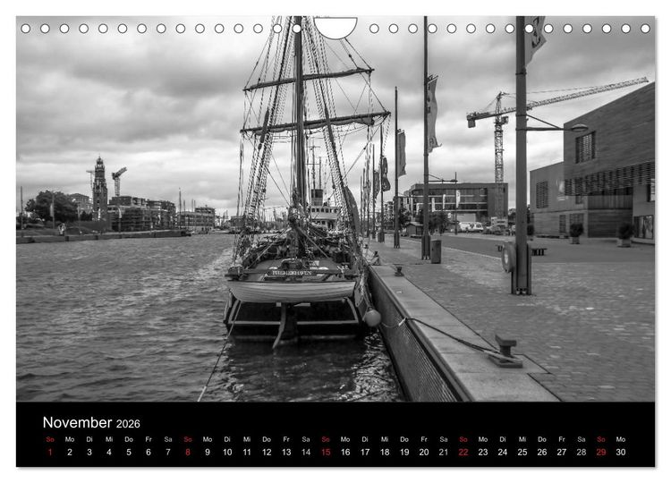 Produktbild: Bremerhaven - Blickpunkte Schwarzwei&szlig; (Wandkalender 2026 DIN A4 quer), CALVENDO Monatskalender