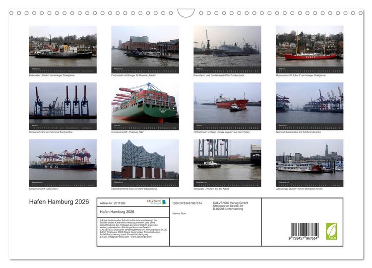 Produktbild: Hafen Hamburg 2026 (Wandkalender 2026 DIN A3 quer), CALVENDO Monatskalender