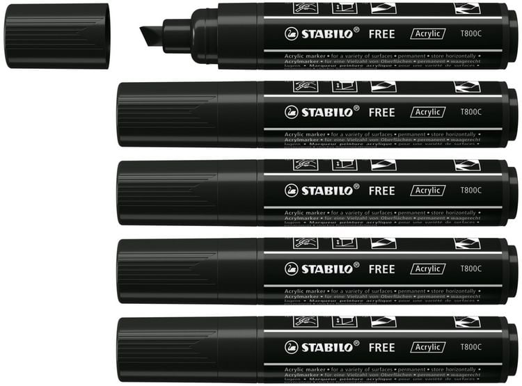 Produktbild: STABILO Acrylmarker, FREE Acrylic T800C, Strichbreite 4-10 mm, schwarz