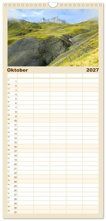 Produktbild: Familienplaner 2027 - TMB - Mont Blanc mit 5 Spalten (Wandkalender, 21 x 45 cm) CALVENDO