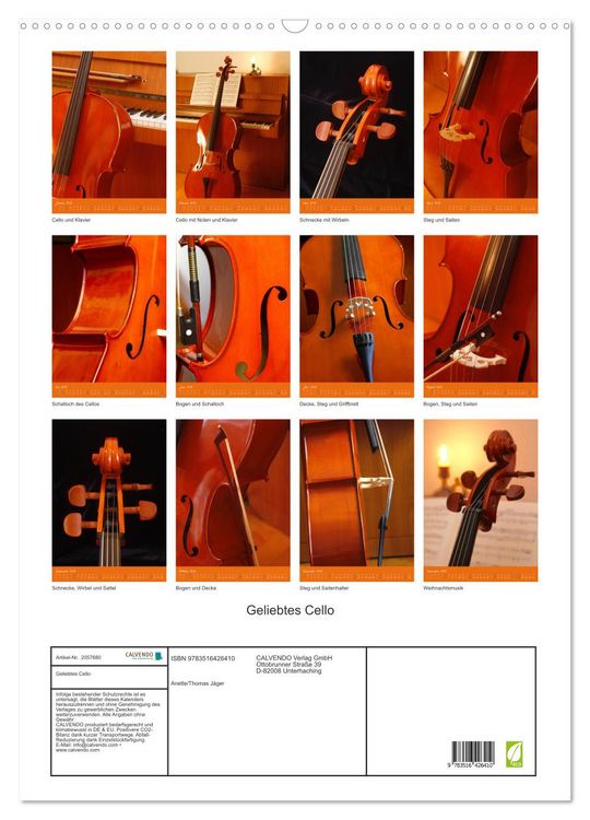 Produktbild: Geliebtes Cello (Wandkalender 2026 DIN A2 hoch), CALVENDO Monatskalender
