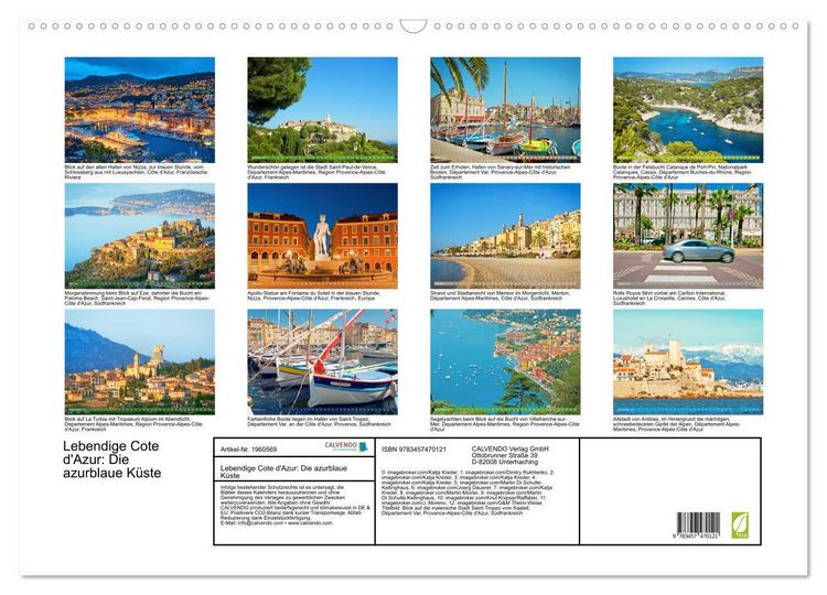 Produktbild: Lebendige Cote d'Azur: Die azurblaue K&uuml;ste (Wandkalender 2026 DIN A2 quer), CALVENDO Monatskalender