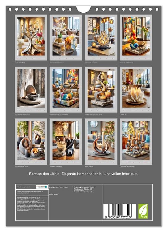 Produktbild: Formen des Lichts. Elegante Kerzenhalter in kunstvollen Interieurs (Wandkalender 2026 DIN A4 hoch), CALVENDO Monatskalender