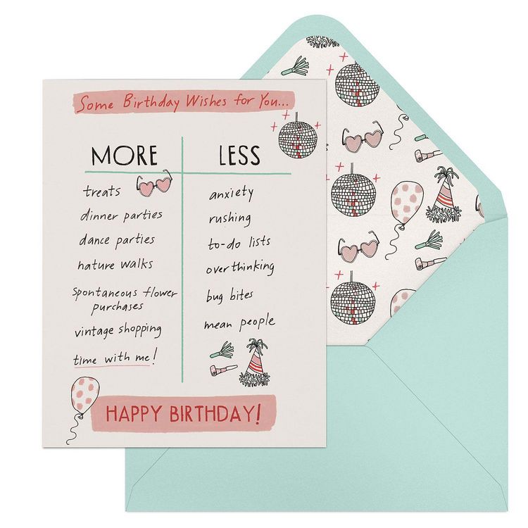 Produktbild: 6-Pack Em & Friends Julia Rothman Birthday More/Less Greeting Cards