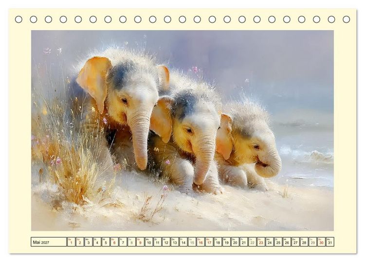 Produktbild: Sommertr&auml;ume. Elefantenkinder am Meer (Tischkalender 2027 DIN A5 quer), CALVENDO Monatskalender