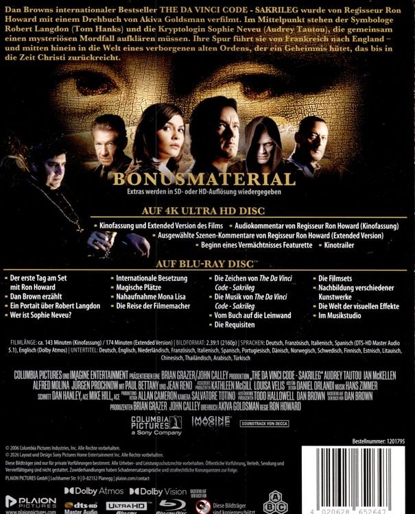 Produktbild: The Da Vinci Code - Sakrileg - Steelbook (2 4K Ultra HD) (+ Bonus-Blu-ray)