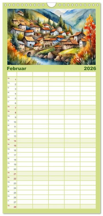 Produktbild: Familienplaner 2026 - Sehnsucht Berge mit 5 Spalten (Wandkalender, 21 x 45 cm) CALVENDO