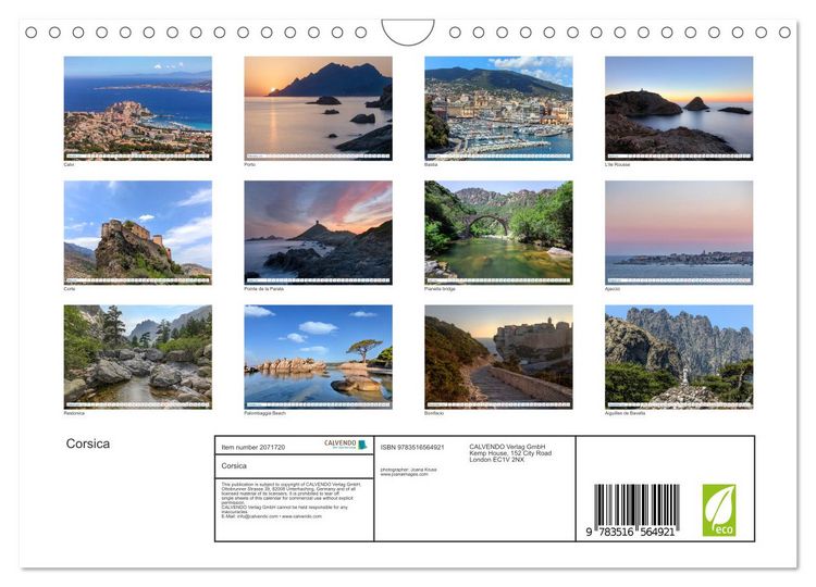 Produktbild: Corsica (Wall Calendar 2026 DIN A4 landscape), CALVENDO 12 Month Wall Calendar
