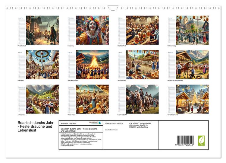 Produktbild: Boarisch durchs Jahr - Feste Br&auml;uche und Lebenslust (Wandkalender 2026 DIN A3 quer), CALVENDO Monatskalender