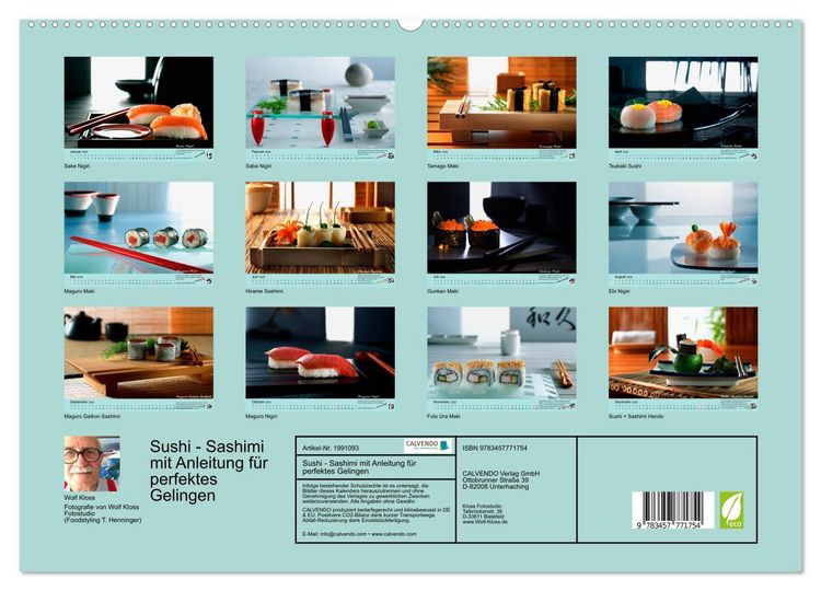 Produktbild: Sushi - Sashimi mit Anleitung f&uuml;r perfektes Gelingen (hochwertiger Premium Wandkalender 2026 DIN A2 quer), Kunstdruck in Hochglanz