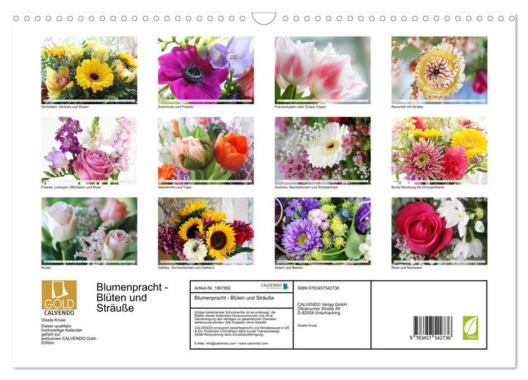 Produktbild: Blumenpracht - Bl&uuml;ten und Str&auml;u&szlig;e (Wandkalender 2026 DIN A3 quer), CALVENDO Monatskalender
