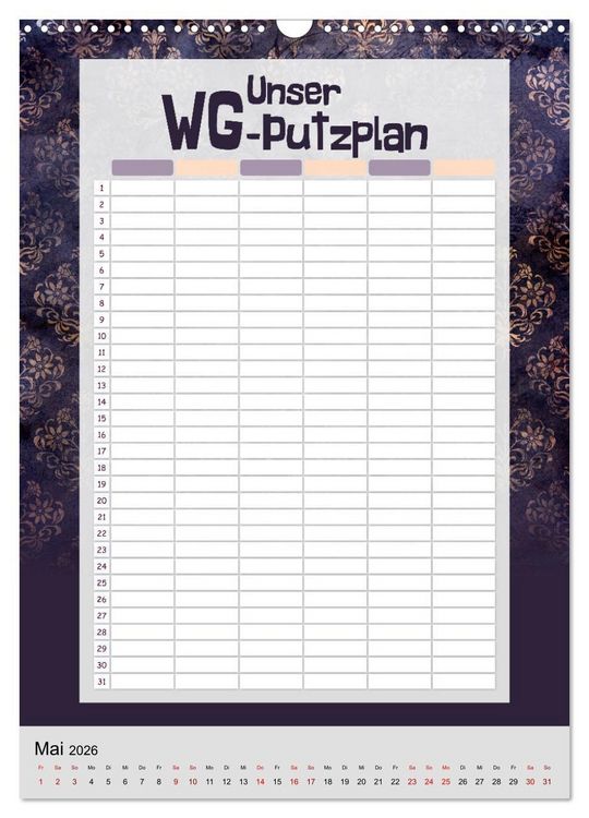 Produktbild: Gothic WG-Putzplan & Kalender 2026 (Wandkalender 2026 DIN A3 hoch), CALVENDO Monatskalender