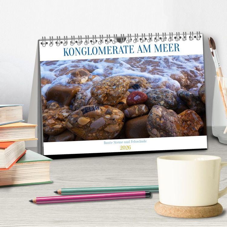 Produktbild: Konglomerate bunte Steine und W&auml;nde am Meer (Tischkalender 2026 DIN A5 quer), CALVENDO Monatskalender