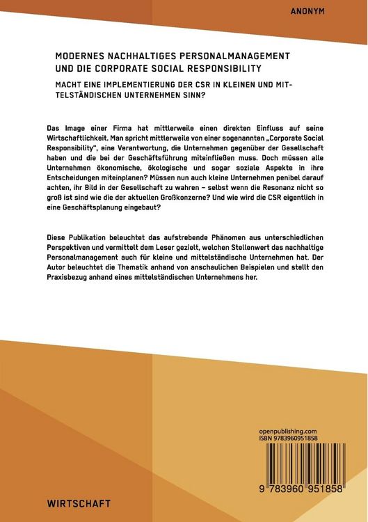 Produktbild: Modernes nachhaltiges Personalmanagement und die Corporate Social Responsibility