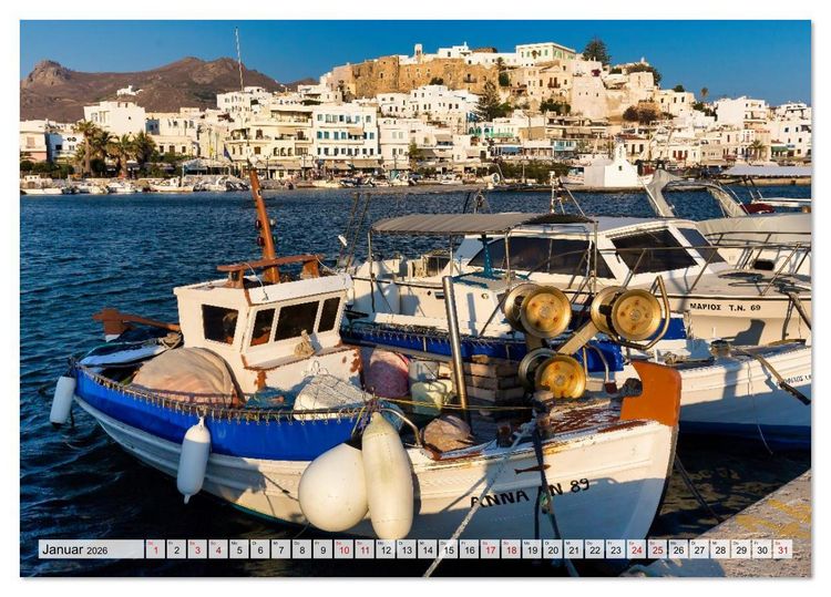 Produktbild: Die Insel Naxos - Ein Traum in blau und wei&szlig; (Tischkalender 2026 DIN A5 quer), CALVENDO Monatskalender