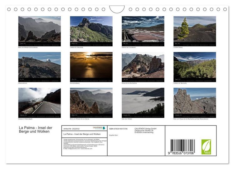 Produktbild: La Palma - Insel der Berge und Wolken (Wandkalender 2026 DIN A4 quer), CALVENDO Monatskalender
