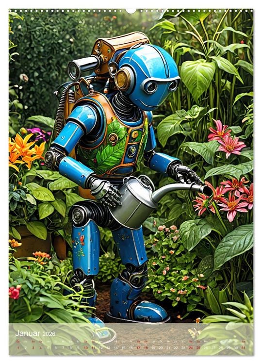 Produktbild: Roboter im Garten - Kleine Helfer (hochwertiger Premium Wandkalender 2026 DIN A2 hoch), Kunstdruck in Hochglanz