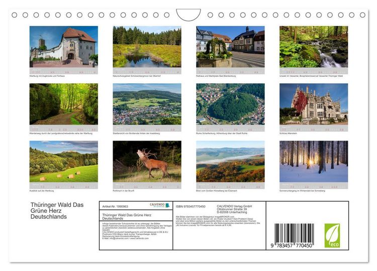 Produktbild: Th&uuml;ringer Wald Das Gr&uuml;ne Herz Deutschlands (Wandkalender 2026 DIN A4 quer), CALVENDO Monatskalender