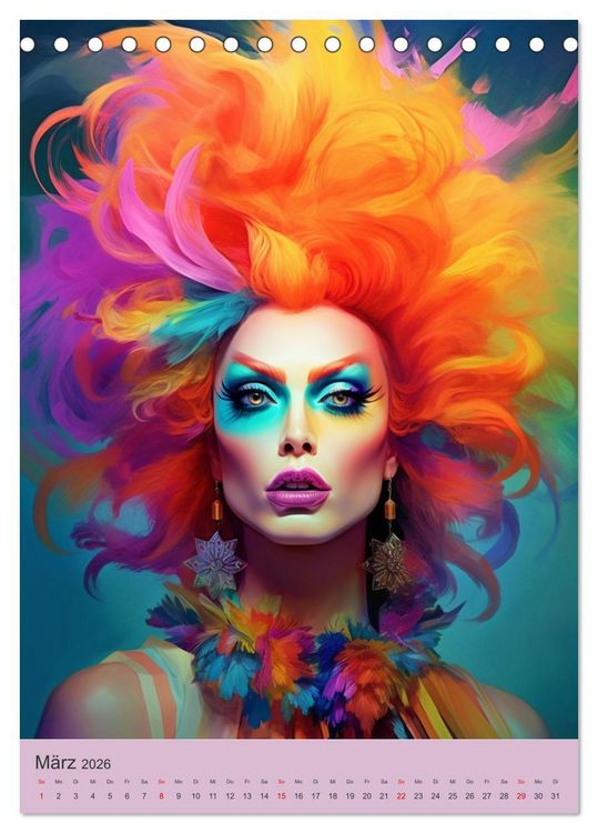 Produktbild: Dragqueens. Drag- und Travestie Kunst. Illustrationen (Tischkalender 2026 DIN A5 hoch), CALVENDO Monatskalender