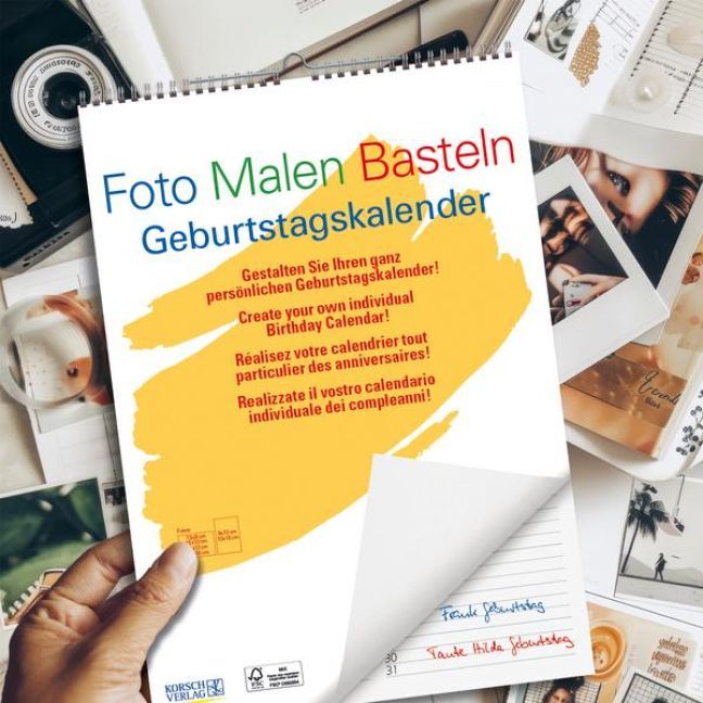 Produktbild: Foto-Malen-Basteln Bastelkalender A4 weiß Geburtstagskalender