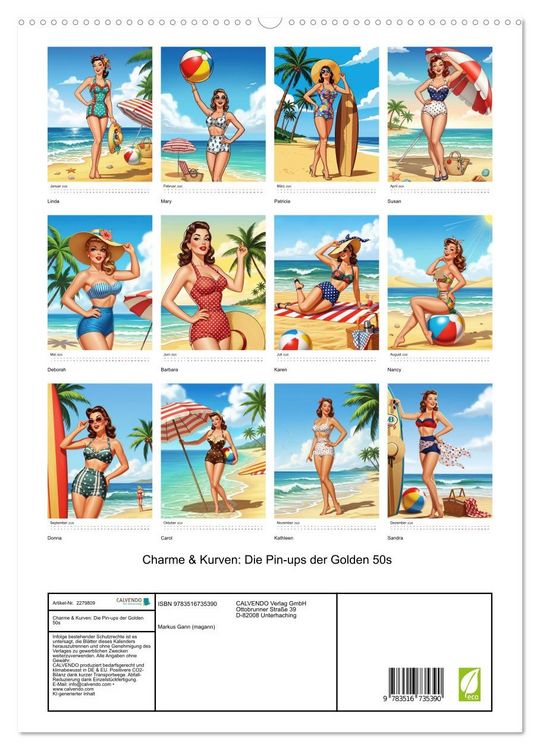 Produktbild: Charme & Kurven: Die Pin-ups der Golden 50s (hochwertiger Premium Wandkalender 2026 DIN A2 hoch), Kunstdruck in Hochglanz