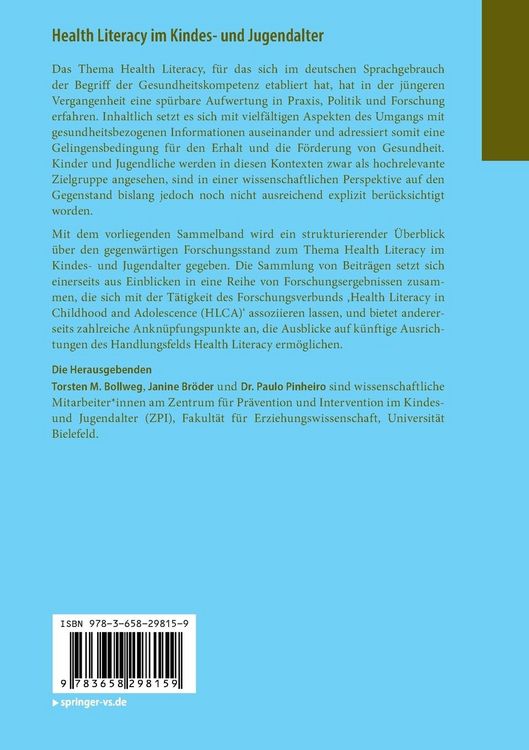 Produktbild: Health Literacy im Kindes- und Jugendalter