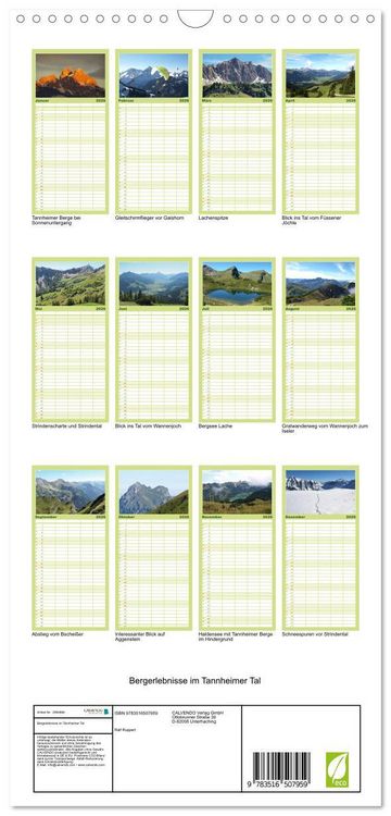 Produktbild: Familienplaner 2026 - Bergerlebnisse im Tannheimer Tal mit 5 Spalten (Wandkalender, 21 x 45 cm) CALVENDO