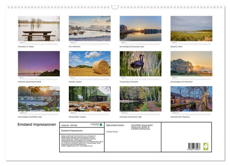 Produktbild: Emsland Impressionen (Wandkalender 2026 DIN A2 quer), CALVENDO Monatskalender