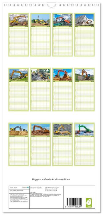 Produktbild: Familienplaner 2026 - Bagger - kraftvolle Arbeitsmaschinen mit 5 Spalten (Wandkalender, 21 x 45 cm) CALVENDO