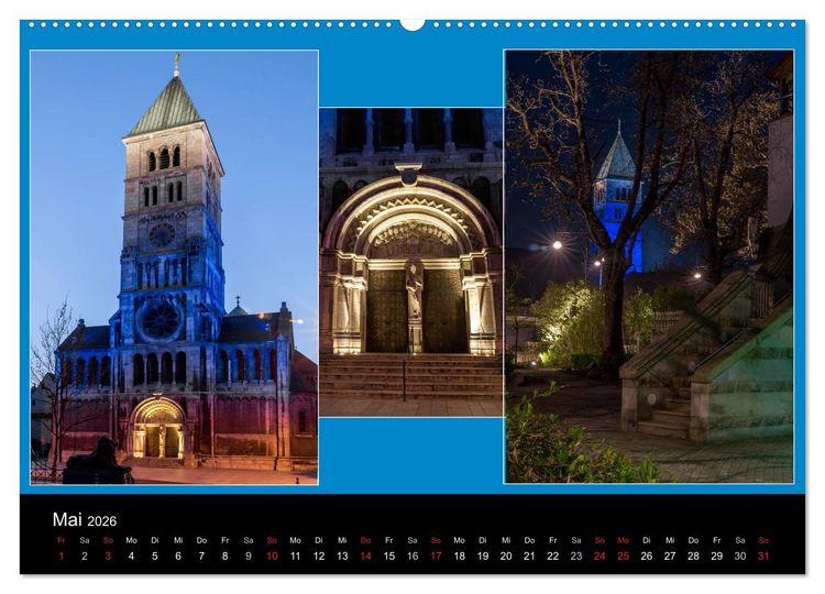 Produktbild: Schweinfurt bei Nacht verzaubernd und bunt (Wandkalender 2026 DIN A2 quer), CALVENDO Monatskalender