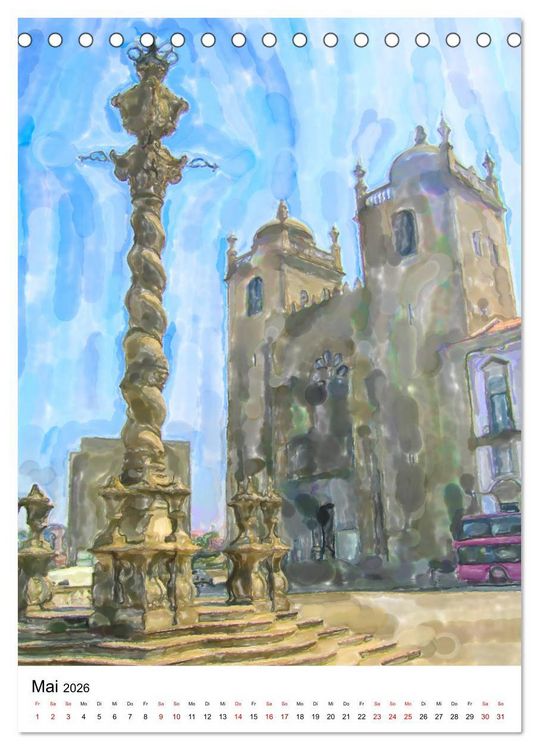 Produktbild: Porto - Stadtansichten in Aquarell (Tischkalender 2026 DIN A5 hoch), CALVENDO Monatskalender