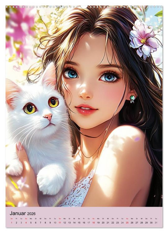 Produktbild: Magische Manga-Girls. Zauberhafte Illustrationen mit Krafttieren (Wandkalender 2026 DIN A2 hoch), CALVENDO Monatskalender