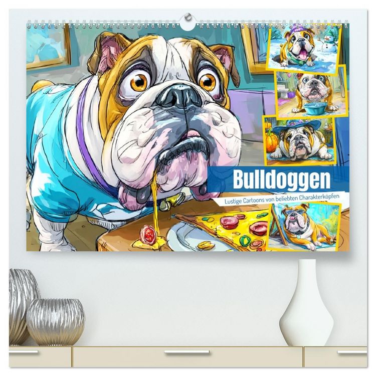 Produktbild: Bulldoggen. Lustige Cartoons von beliebten Charakterk&ouml;pfen (hochwertiger Premium Wandkalender 2026 DIN A2 quer), Kunstdruck in Hochglanz
