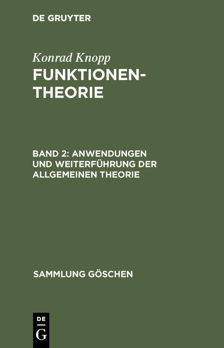 Produktbild: Anwendungen und Weiterf&uuml;hrung der allgemeinen Theorie