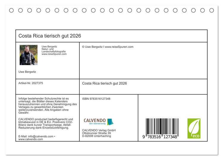 Produktbild: Costa Rica tierisch gut 2026 (Tischkalender 2026 DIN A5 quer), CALVENDO Monatskalender