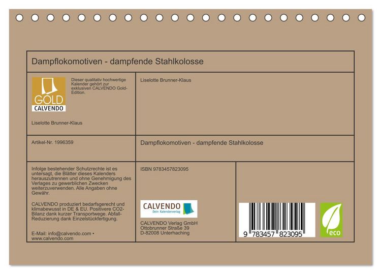 Produktbild: Dampflokomotiven - dampfende Stahlkolosse (Tischkalender 2026 DIN A5 quer), CALVENDO Monatskalender