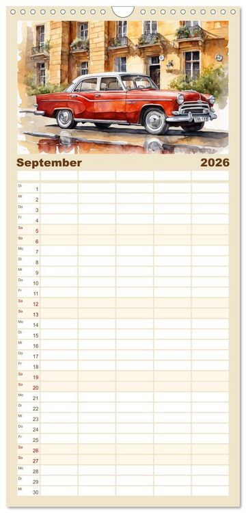 Produktbild: Familienplaner 2026 - Oldtimer - Kultmodelle aus den 1960er Jahren mit 5 Spalten (Wandkalender, 21 x 45 cm) CALVENDO