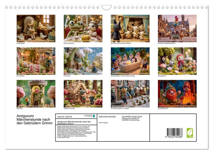 Produktbild: Amigurumi M&auml;rchenstunde nach den Gebr&uuml;dern Grimm (Wandkalender 2026 DIN A3 quer), CALVENDO Monatskalender