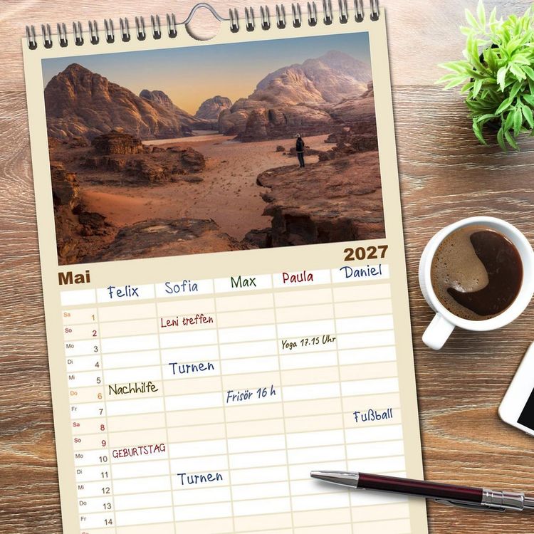 Produktbild: Familienplaner 2027 - Jordanien Sand, Stein und Salz mit 5 Spalten (Wandkalender, 21 x 45 cm) CALVENDO